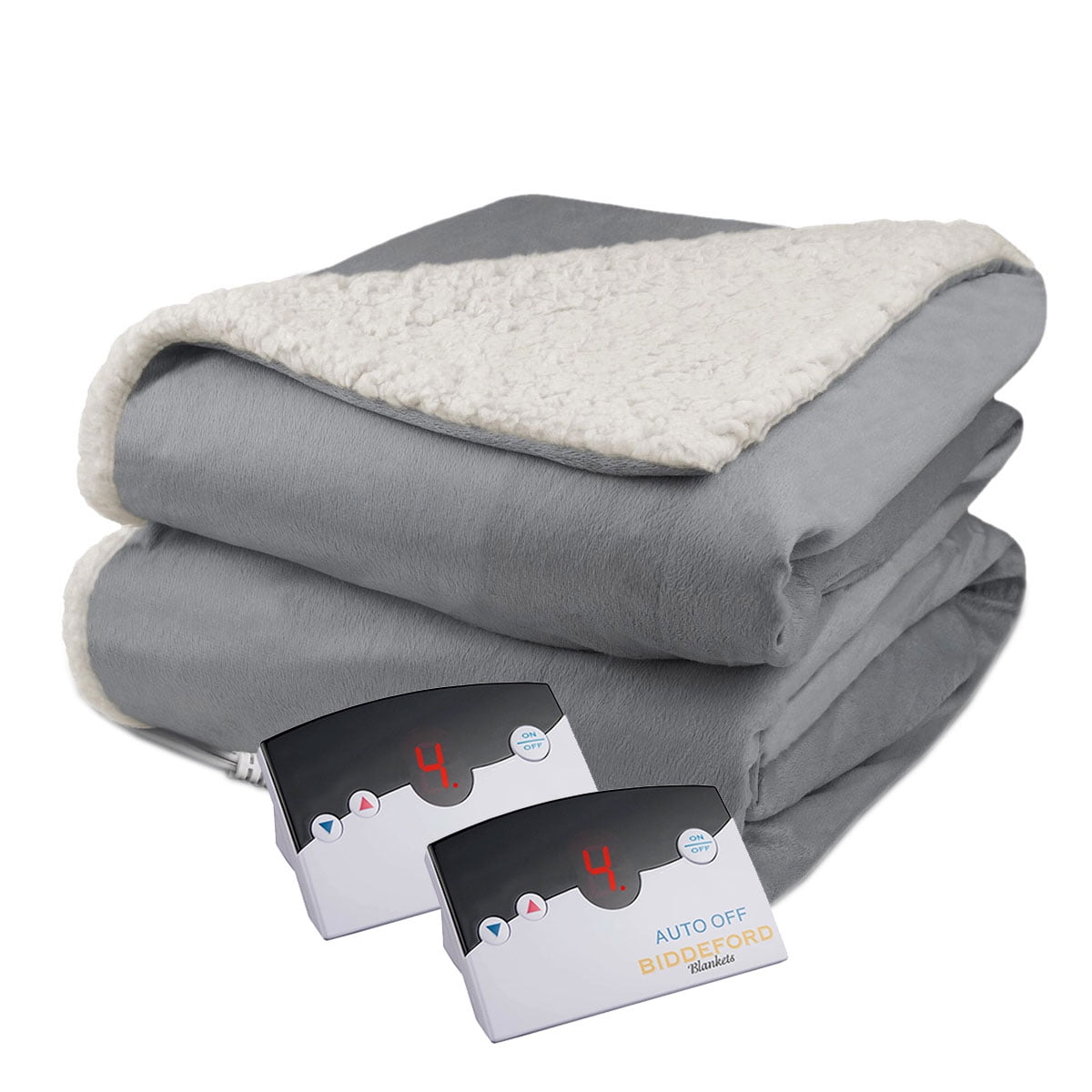 Biddeford Velour Sherpa Electric Heated Warming Blanket Queen Gray