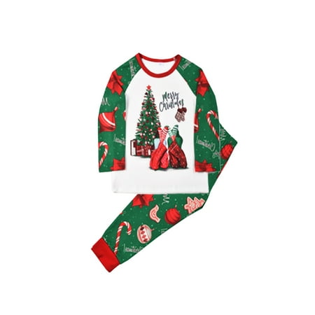

Gureui Matching Christmas Family Pajamas Set Long Sleeve Tree Print Tops with Elastic Waist Pants for Christmas Family Party wear