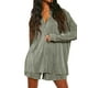 thumbnail image 2 of SAYOO , conjunto de ropa informal de 2 uds para mujer, camisas de manga larga fruncidas de color sólido con botones y pantalones cortos, traje SAYOO casual, 2 of 7