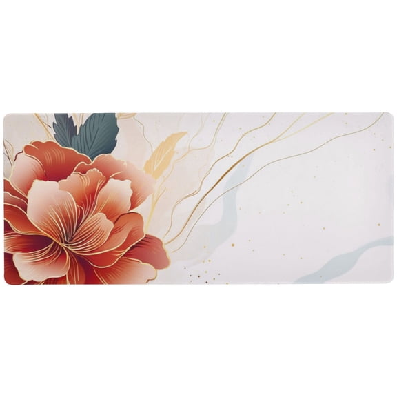 JSTEL Red Flower White Marble Large Gaming Mouse Pad Big Mousepad Mice Keyboard Mat with Non-Slip Rubber Base for Computer Laptop Home & Office, 31.5 X 11.8 inch