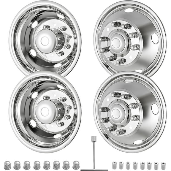 19.5" 10 Lug Wheel Simulators Stainless Steel Bolt Kit Hubcap Kit Fit for 2005-2021 Ford F450/F550,Ford Raptor 2WD Trunk Dually Wheel Cover Set (19.5Inch)