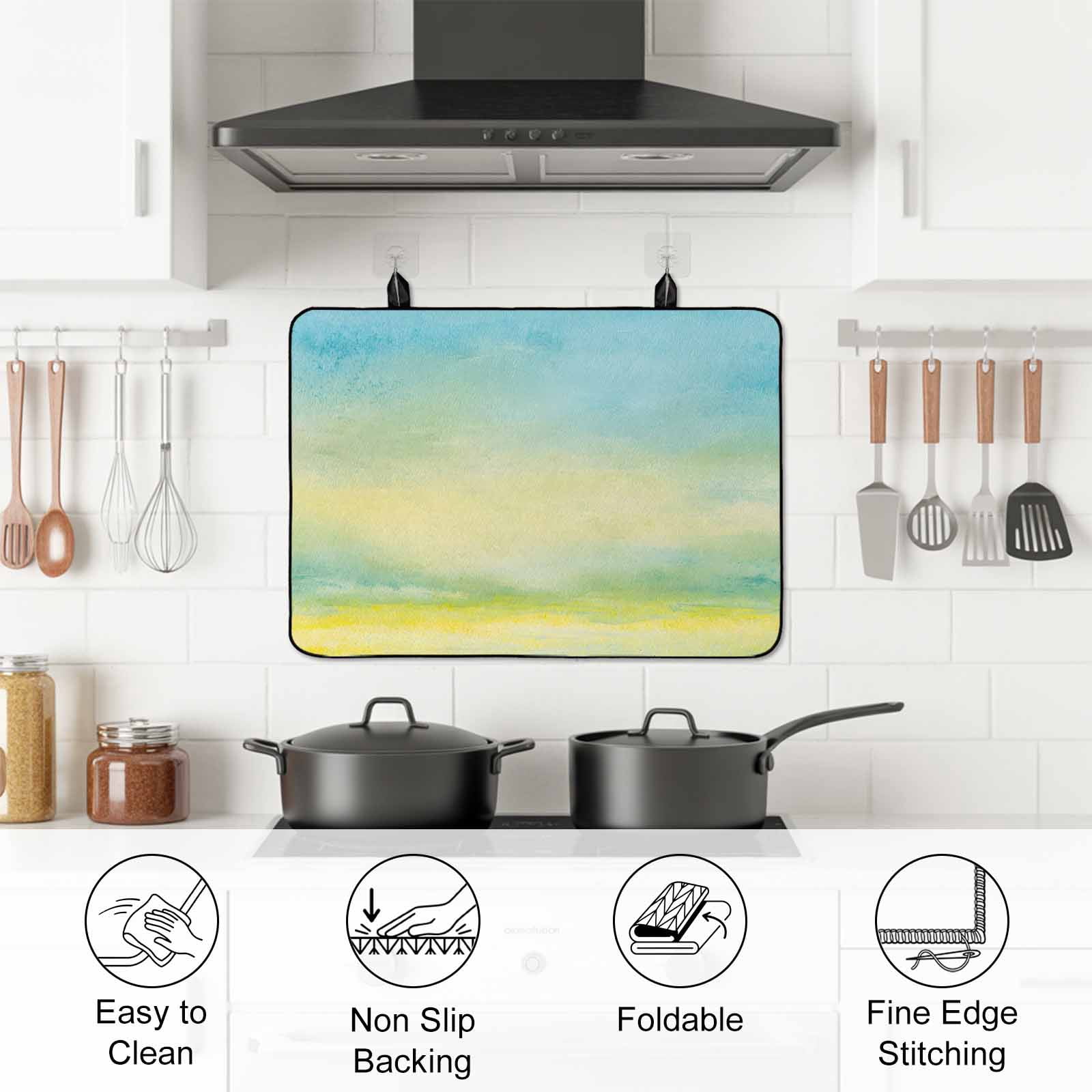 Turquoise Blue Ombre Stove Top Cover for Electric Stove, Heat-proof & Non Slip Glass Top Stove Cover Protector, Abstract Modern Art Oil Painting Kitchen Flat Cooktop Rubber Mat 24x21 Inches