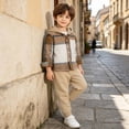 thumbnail image 6 of Agkizg Toddler Boys Clothing Set Plaid Hooded 2 Piece Outfit Long Sleeve Button Down Top Pants Fall Set, 6 of 6