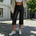 thumbnail image 2 of SAWOBUUN Womens Faux Leather Capri Pants High Waisted Straight Leg Cropped Trousers Soft Trendy Lounge Pants, 2 of 9