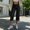 Black, variant on Women's Cropped Capri Pants Faux Leather Slim Straight Leg Shiny Casual Short Trousers Streetwear