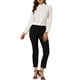 thumbnail image 2 of Blusa de mujer con cuello de pie, botones y mangas largas con volantes, talla XL, blanca, 2 of 8
