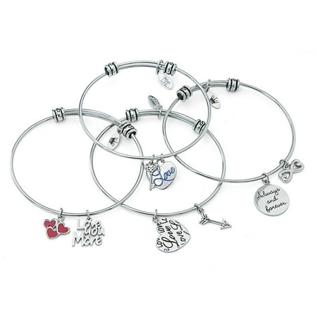 Connections From Hallmark Stainless Steel Love Charm Bangle Set