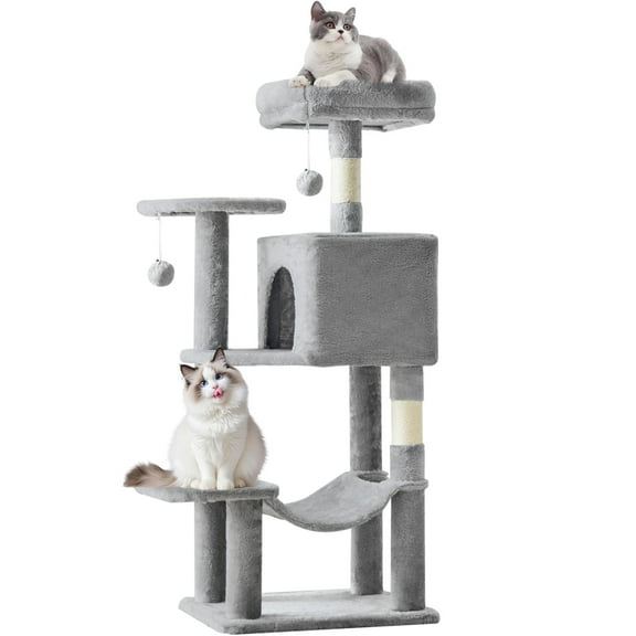 EDX Torre Cat Tree de 44" para Gatos de Interior, Torre de Escalada Duradera de Varios Niveles, Casa para Mascotas con Rascador de Sisal Natural, Gris Claro