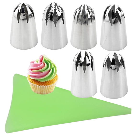 GJX 7Pcs Cake Decorating Bag,7-Piece Tool Set with Nozzles Icing Bag,Large Size for Big Cakes Long-lasting Stainless Steel Tips Pastry Bag,Green