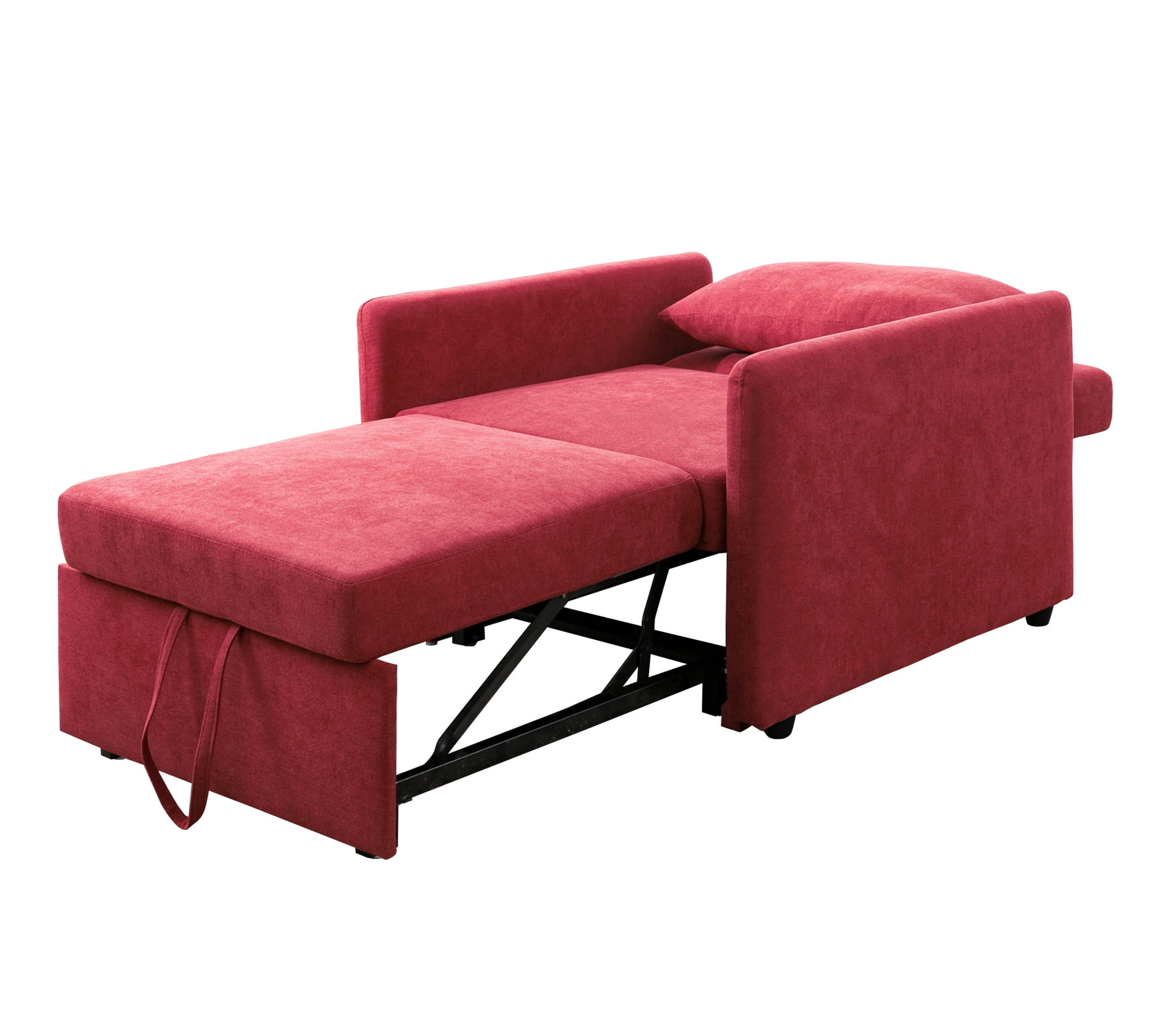 Aukfa 36" Chaise Futon Convertible Sofa Bed, Pull Out Sleeper Chair Bed for Home Office, Lint, Red