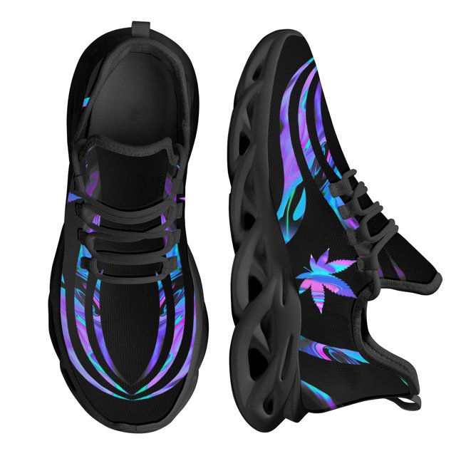 Zapatillas de deporte con cordones de estilo moderno con estampado de hojas de marihuana en degradado para mujer, zapatos planos transpirables e informales