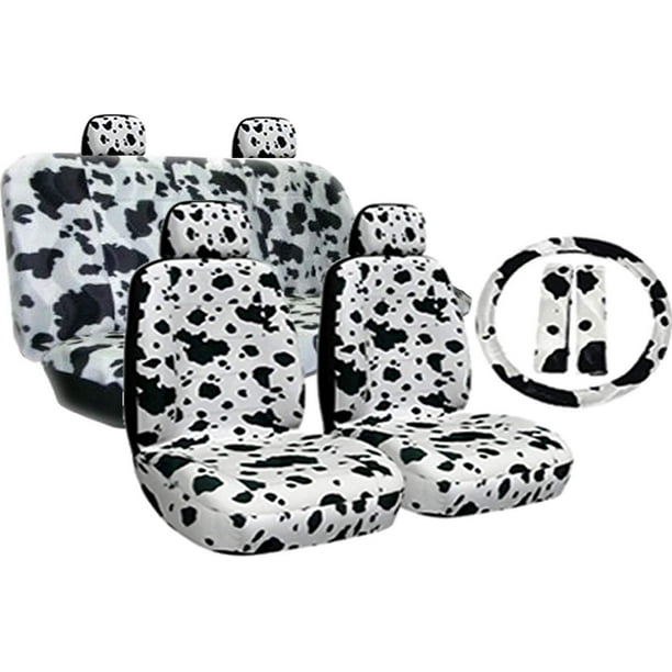 New Premium Grade 11 Pieces Cow Print Low Back Front Car Seat And Rear Bench Cover With Head Rest Set Com - Cow Print Jeep Seat Covers