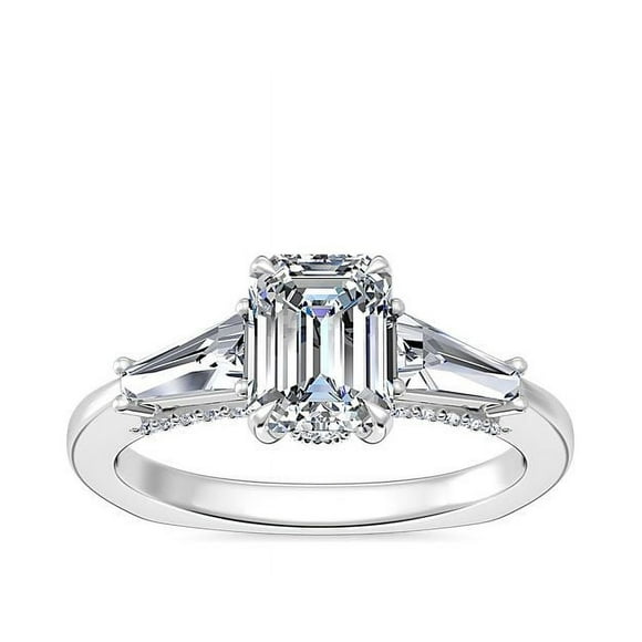 0.90 Carat Excellent Emerald Cut Natural Diamond Unique Three Stone Ring for Engagement Solid 950 Platinum Size 8.5