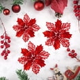 thumbnail image 2 of 12 piezas de flores navideñas brillantes, adornos para árbol de Navidad, flores artificiales para bodas, coronas navideñas, decoraciones para el hogar (rojo), 2 of 7