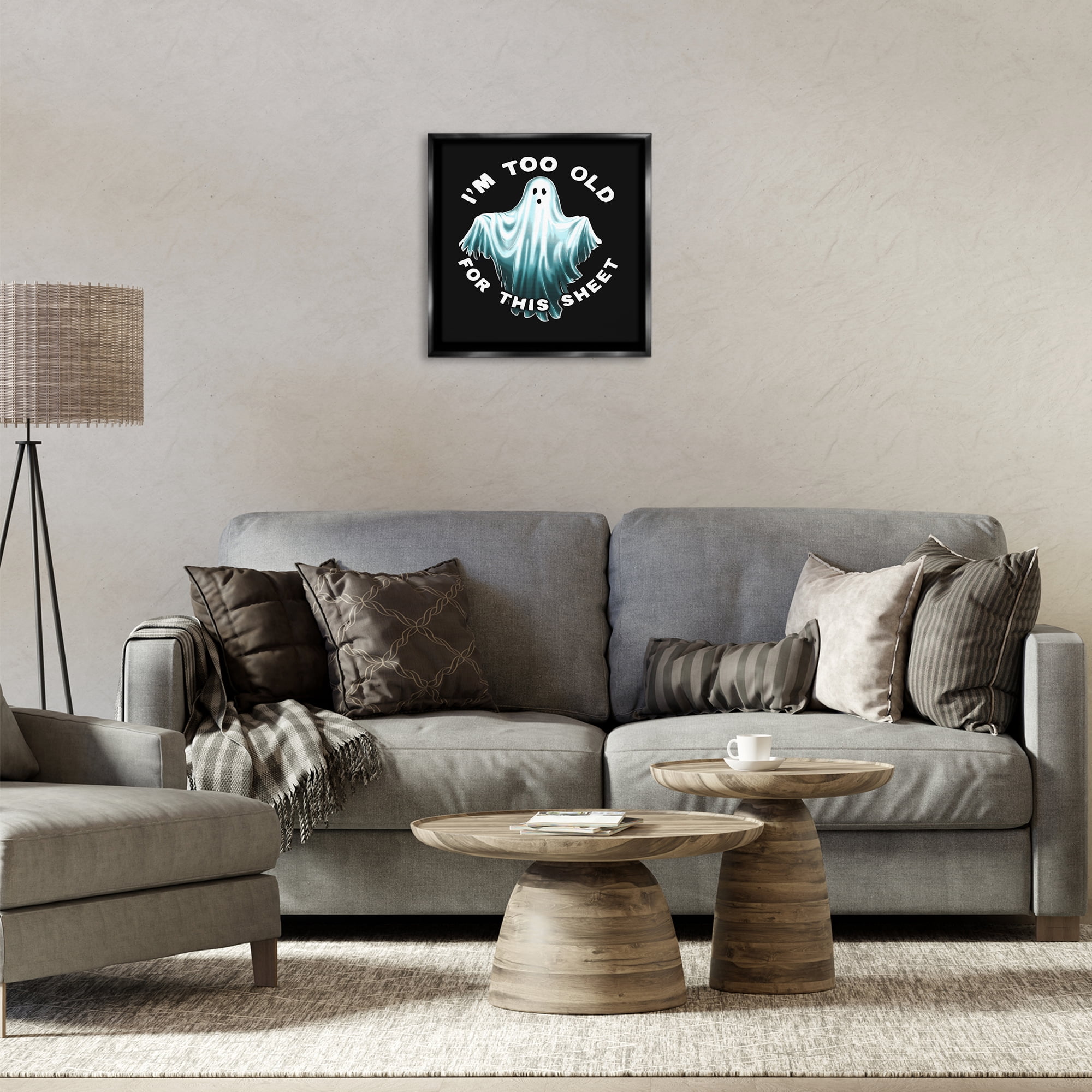 Stupell Industries Too Old For This Sheet Holiday Painting Black Floater Framed Canvas Art Print Wall Art, 18 x 18