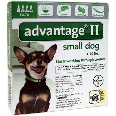 Advantage II Flea and Lice Topical Treatment for Dogs, 0-10 lbs, 4-Count