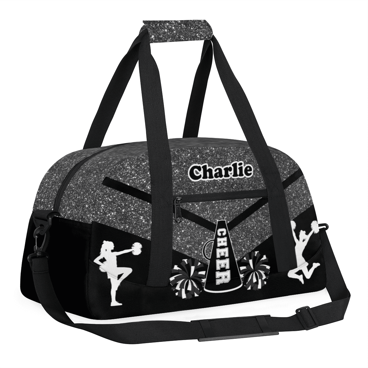 Herdesigns Personalized Cheer Duffel Bag Cheerleaders Gym Bags with Name, Custom Dance Perform Training Sport Bags for Overnight Weekender Travel Black