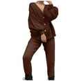 thumbnail image 3 of Yeaiivve Fall Outfits for Women 2 Piece Set Cable Knit Cardigan Tops and Pants Matching Lounge Sweatsuits Coffee XXXL, 3 of 5