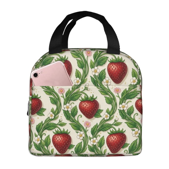 Strawberry Lunch Bag, Insulated Lunch Tote for Women and Men, Reusable Cooler Bag for Work Office Travel and Daily Use