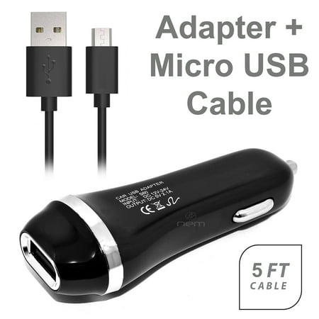Black Rapid Car Charger Micro USB Cable Kit For ZTE Citrine Cell Phones [1 x USB Car Charger + 1 x 5 Feet Micro USB Cable] 2 in 1 Accessory Kit