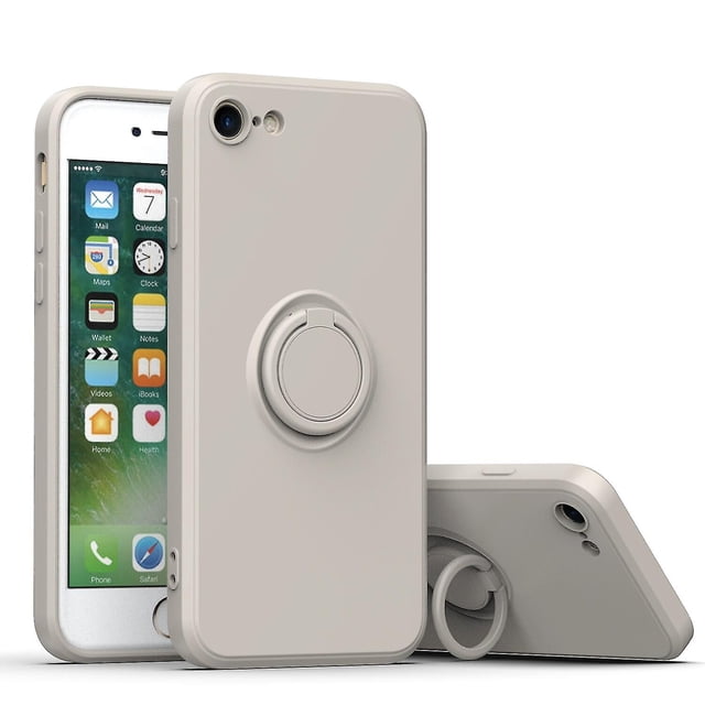 Funda de color sencillo para iPhone 7/8/7 Plus con soporte de anillo, placa metálica para carga magnética, diseño antigolpes y soporte giratorio de 360 grados.