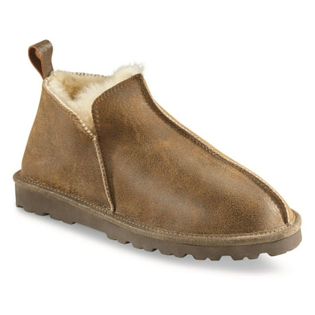 

Guide Gear Double-Face Shearling Mens Boot Slippers Leather Fur-Lined Warm Lounge Booties Bedroom House Shoes Indoor and Outdoor