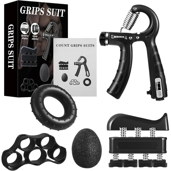 Unbranded 5-Piece Adjustable Hand Strengtheners, Grip Trainers Black