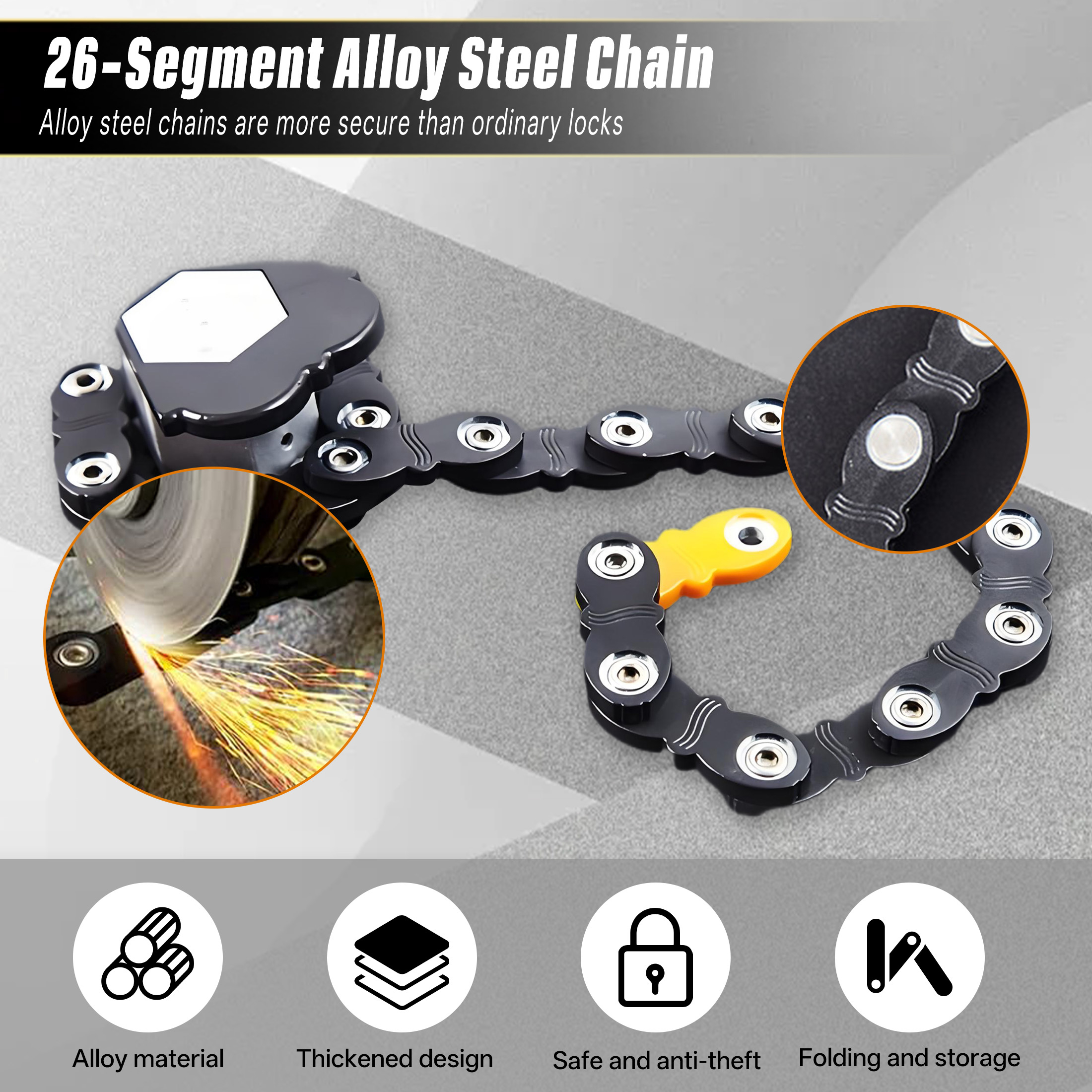 ZHZFKQ Bike Lock，Folding Zinc Alloy Bike Chain Lock，Anti-Theft Lock with Keys Motorcycle Lock