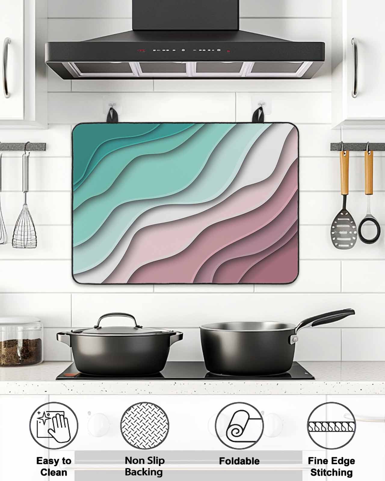 Stove Top Covers for Electric Stove, Green Ombre Glass Stovetop Cover Protector, Modern Geometric Abstract Dark Red Cream Induction Cooktop Protector Oven Mat for Kitchen Countertop 31"x24"
