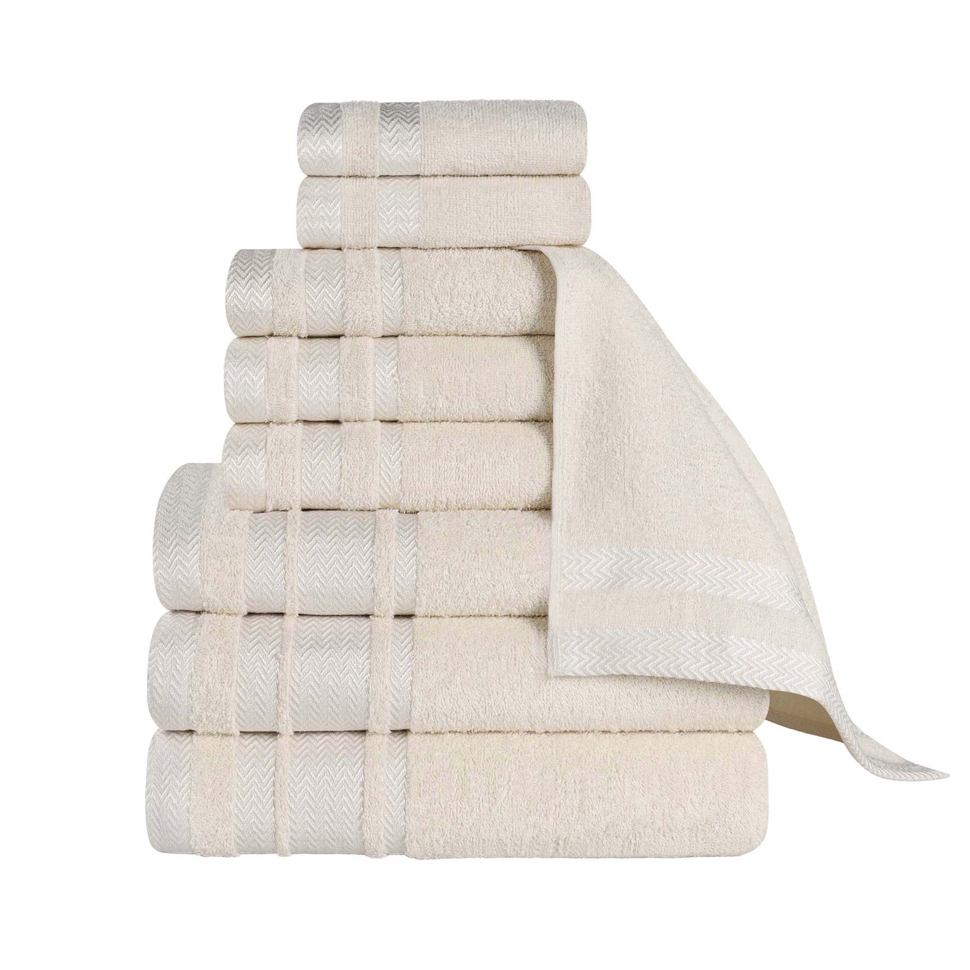 Superior Hays 9 Piece Cotton Plush Towel Set, Ultra Soft Absobent Towels, Ivory