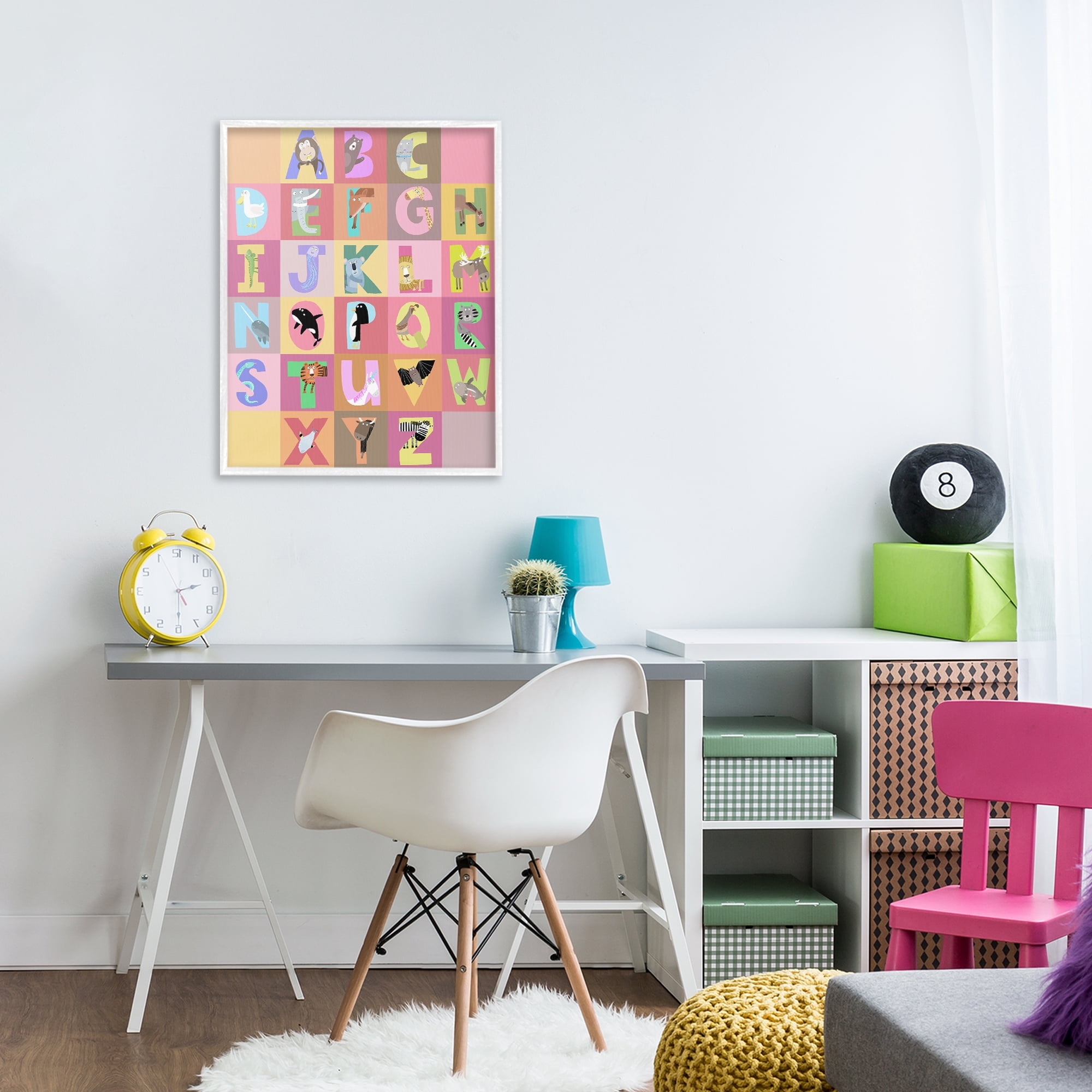 Stupell Industries Animal Alphabet in Pink White Framed Giclee Art, design by Carla Daly