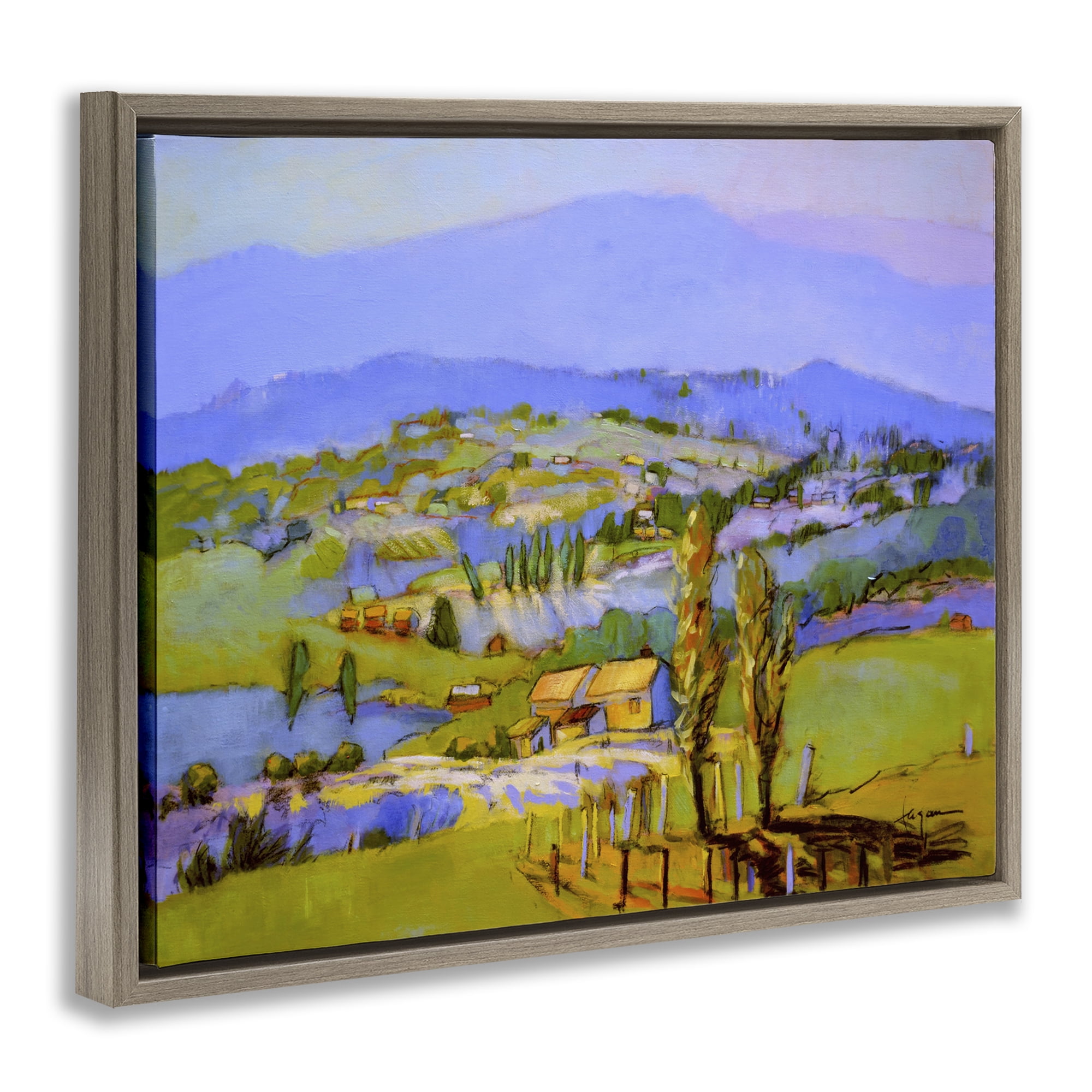 Stupell Industries Classic Countryside Mountains Landscape & Nature Painting Brown Floater Framed Canvas Art Print Wall Art, 21 x 17