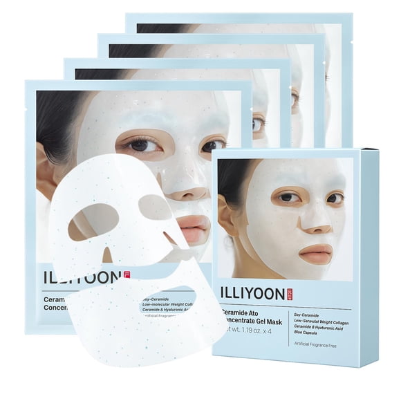 Mascarilla facial de gel con concentrado de ceramida y ácido hialurónico Illiyoon | Mascarilla hidratante nocturna de hidrogel con ceramida y colágeno, con ácido hialurónico, mascarilla coreana para d