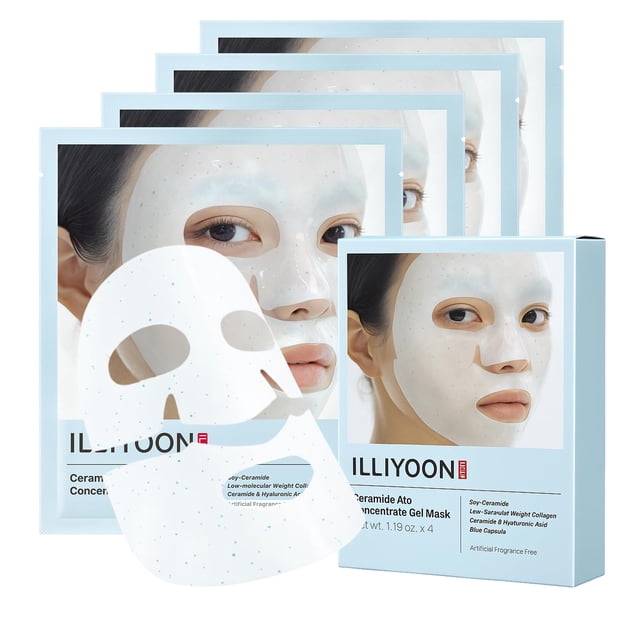 Mascarilla facial de gel con concentrado de ceramida y ácido hialurónico Illiyoon | Mascarilla hidratante nocturna de hidrogel con ceramida y colágeno, con ácido hialurónico, mascarilla coreana para d
