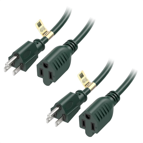 [UL Listed] 2-Pack 16 AWG Heavy Duty 13A Power Extension Cord - 10ft, 3 Prong Power Cord Extension, NEMA 5-15P to NEMA 5-15R, Green