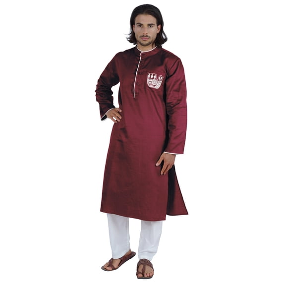 Atasi Men’s Henley Solid Long Sleeve Kurta Mandarin Collar Ethnic Long Wear
