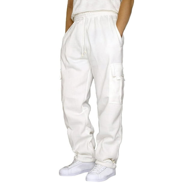 Pantalones largos para hombre, con cintura elástica y bolsillos de color, pantalones deportivos holgados de poliéster para hombre.