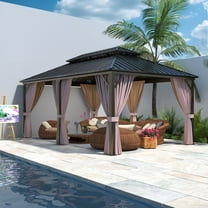 COOS BAY 12x18 Hardtop Gazebo Double Galvanized Steel Roof Canopy, Outdoor Aluminum Frame Permanent Pavilion with Privacy Curtains and Netting for Deck, Patio, Lawn and Backyard