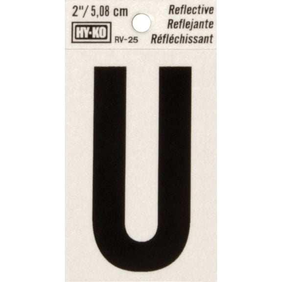 Hy-Ko RV-25/U Vinyl Self-Stick Reflective with Letter U, 2", Black, — Residential Use, Standard Application