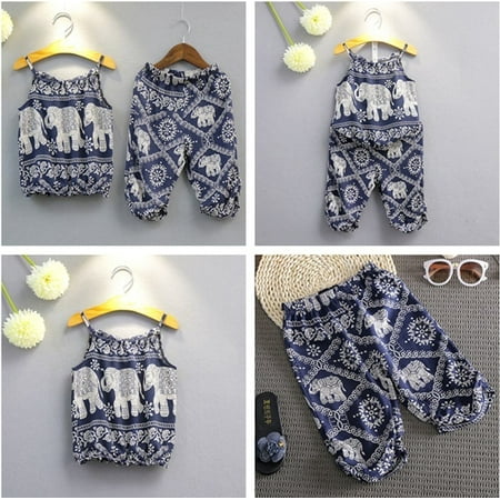 Fashion Baby Kids Girls Elephant Vest+Pants Summer Clothes 2PCS Set Suit Outfits