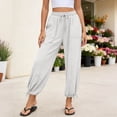 thumbnail image 4 of Favoffer Women's Yoga Jogger Pants Solid Color Elastic Waist Pocket Casual Sport Trousers Adjustable Cuff Bottom for Workout Running Outdoor, 4 of 8