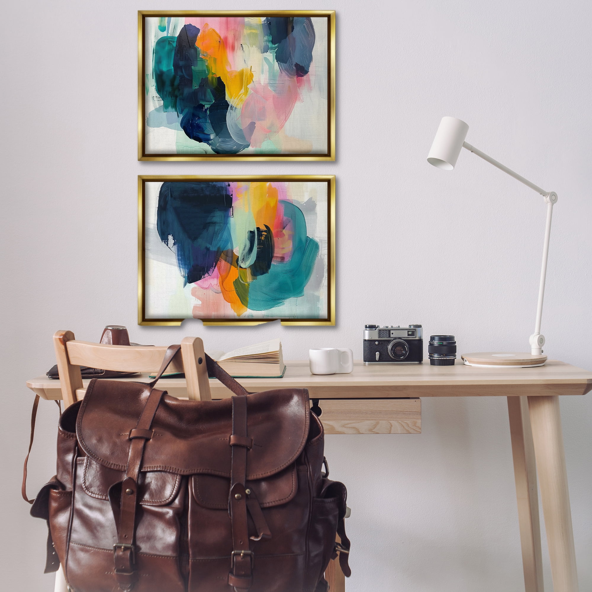 Stupell Industries Modern Restless Abstract Abstract Painting Gold Floater Framed Canvas Art Print Wall Art, 31 x 21, Set of 2