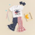 thumbnail image 3 of Okbabeha Kids Toddler Girls 4th of July Outfit,Short Sleeve Letter Tee Shirt+Stars Stripes Flare Pants Bell Bottom Outfits, 3 of 8
