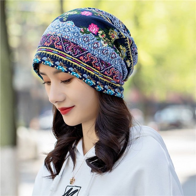 Gorro de cuello alto con estampado de flores, estilo japonés, fresco, con estampado de flores, hojas de melón y crisantemo, de algodón fino y transpirable
