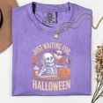 thumbnail image 4 of Just Waiting for Halloween Comfort Colors® Shirt, Funny Skeleton Pumpkin Shirt, Spooky Fall Graphic Shirt, Retro Halloween Womens Shirt, 4 of 6