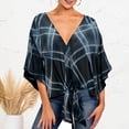 thumbnail image 2 of XIAONU Women's Plaid Blouses V Neck Tie Front Top Lightweight Casual Daily Wear Tunic, 2 of 5