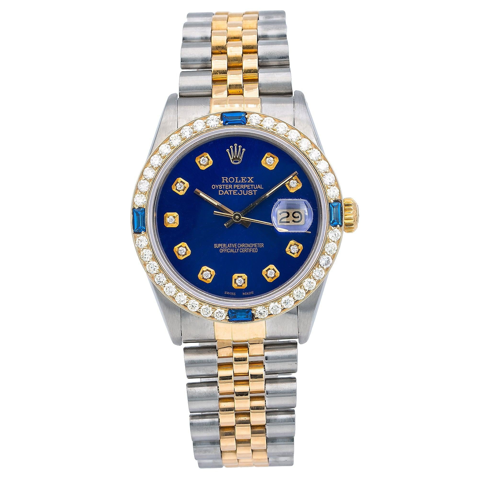 Pre-Owned Rolex Datejust 16013 36MM Blue Diamond Dial With 2 CT Diamonds
