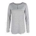 thumbnail image 4 of Camiseta de mujer de manga larga de poliéster a rayas con cuello redondo y botón para primavera y otoño, 4 of 6