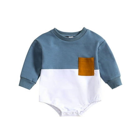 

Toddler Baby Girls Climbing Clothes Long Sleeve Patchwork Colour Romper Bodysuits With Pocket For 6-12 Months