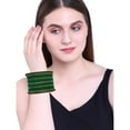 thumbnail image 3 of Efulgenz Indian Bangle Set Rhinestone CZ Crystal Bracelet Green Bangle Velvet Bangle Boho Wedding Bridal Jewelry for Women Size-2.8, 3 of 5